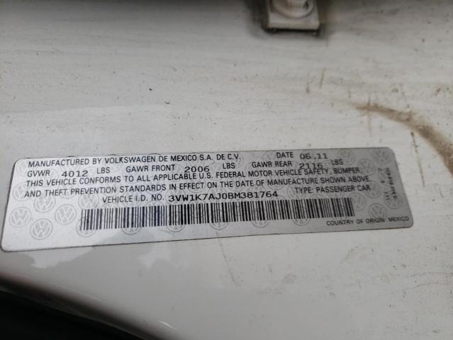 3VW1K7AJ0BM381764 - 2011 VOLKSWAGEN JETTA BASE Ağ foto 10