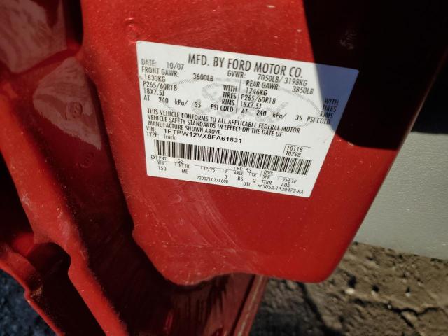 1FTPW12VX8FA61831 - 2008 FORD F150 SUPERCREW RED photo 12