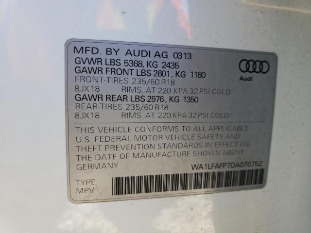 WA1LFAFP7DA076752 - 2013 AUDI Q5 PREMIUM PLUS WHITE photo 13