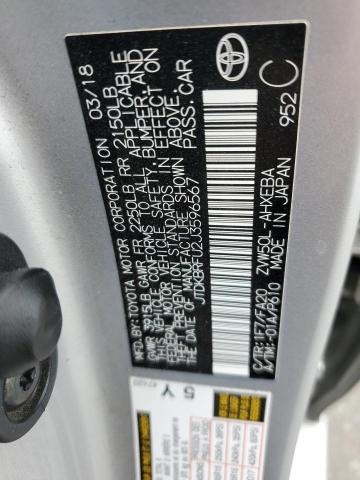 JTDKBRFU2J3596567 - 2018 TOYOTA PRIUS SILVER photo 12