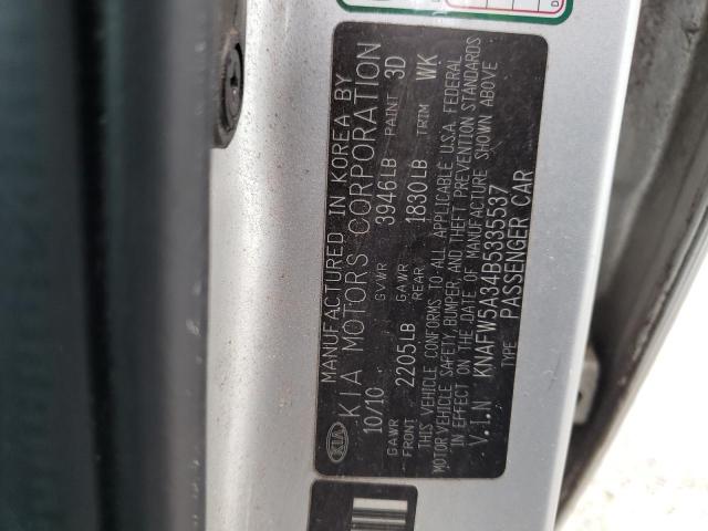 KNAFW5A34B5335537 - 2011 KIA FORTE SX SILVER photo 12