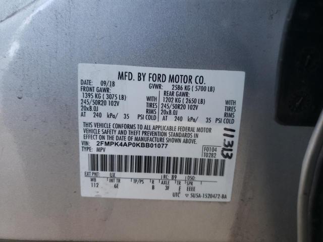 2FMPK4AP0KBB01077 - 2019 FORD EDGE ST SILVER photo 14