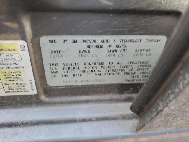 KL1TD56E89B637339 - 2009 CHEVROLET AVEO LS 灰色 照片 12