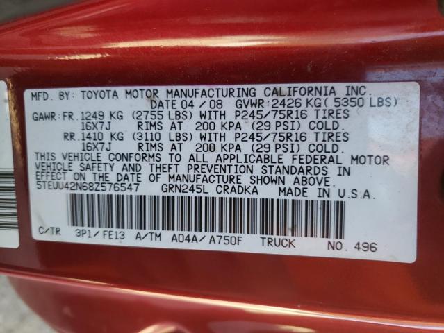 5TEUU42N68Z576547 - 2008 TOYOTA TACOMA ACCESS CAB Марун фото 12