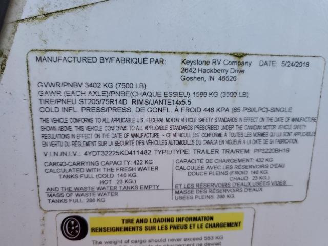 4YDT32225KD411482 - 2019 KEYSTONE PASSPORT თეთრი ფოტო 10