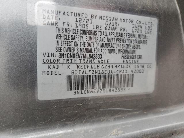 3N1CN8EV7ML842833 - 2021 NISSAN VERSA SV GRAY photo 13