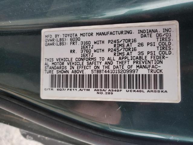 5TBBT44101S209997 - 2001 TOYOTA TUNDRA ACCESS CAB მწვანე ფოტო 12