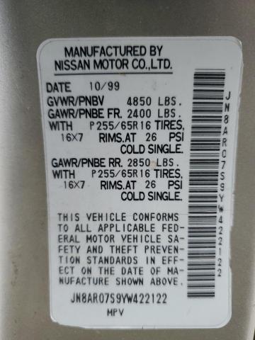 JN8AR07S9YW422122 - 2000 NISSAN PATHFINDER LE თაფლისფერი ფოტო 14