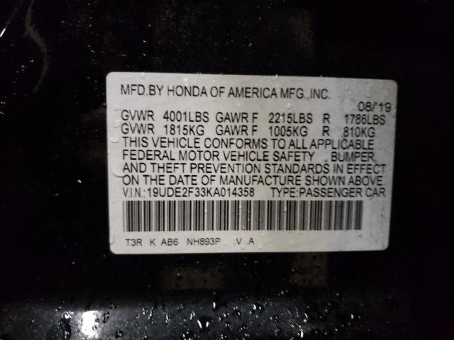 19UDE2F33KA014358 - 2019 ACURA ILX BLACK photo 12