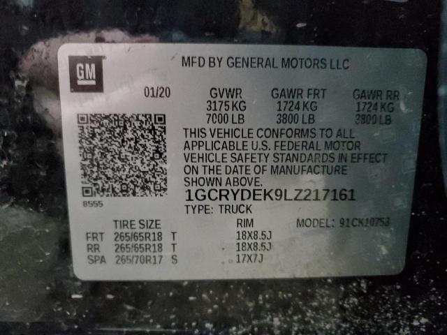 1GCRYDEK9LZ217161 - 2020 CHEVROLET SILVERADO K1500 LT BLACK photo 12