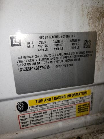 1G1ZC5E1XBF374315 - 2011 CHEVROLET MALIBU 1LT WHITE photo 12