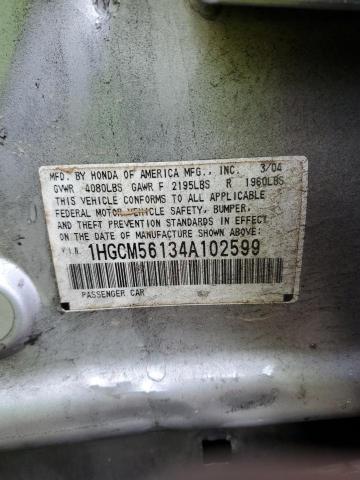 1HGCM56134A102599 - 2004 HONDA ACCORD DX SILVER photo 12