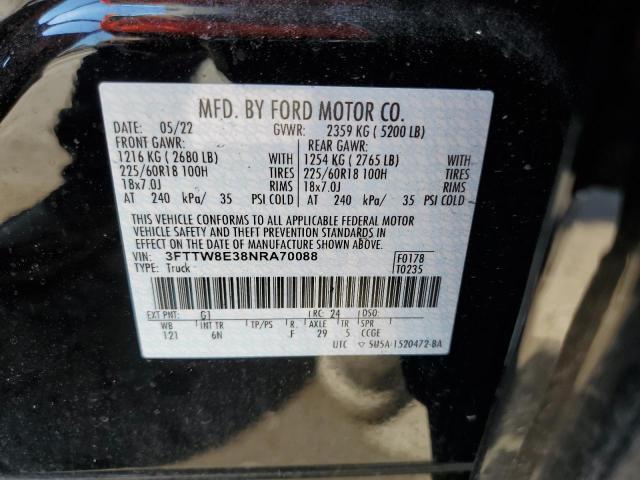 3FTTW8E38NRA70088 - 2022 FORD MAVERICK XL BLACK photo 13