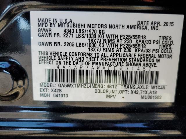 4A4AR3AWXFE031467 - 2015 MITSUBISHI OUTLANDER ES BLACK photo 13