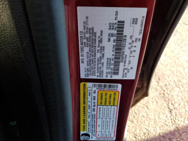 3FA6P0H77FR252818 - 2015 FORD FUSION SE RED photo 12