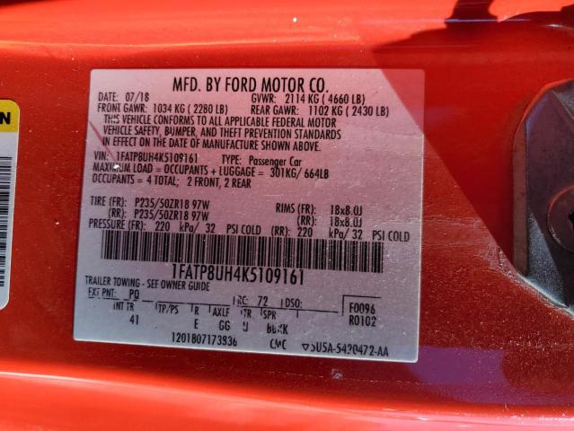 1FATP8UH4K5109161 - 2019 FORD MUSTANG RED photo 12