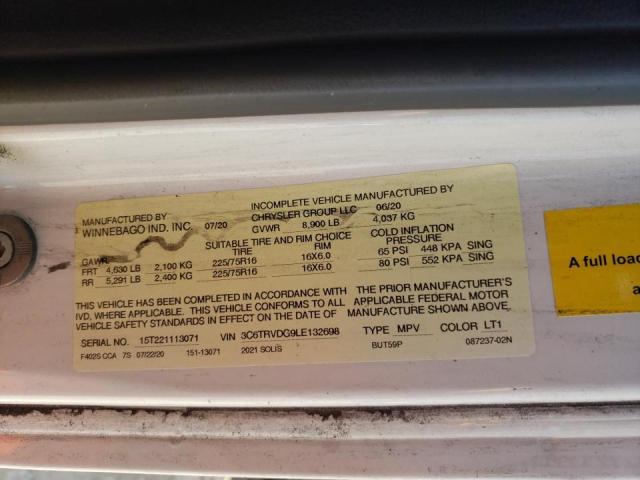 3C6TRVDG9LE132698 - 2020 RAM PROMASTER 2500 HIGH Ақ фото 10