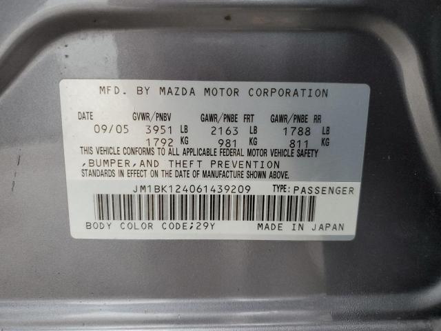 JM1BK124061439209 - 2006 MAZDA 3 S GRAY photo 12