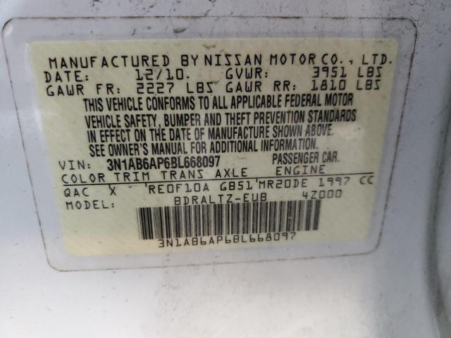 3N1AB6AP6BL668097 - 2011 NISSAN SENTRA 2.0 WHITE photo 12