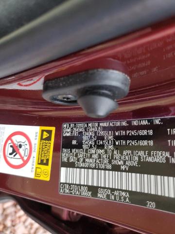 5TDKKRFH9FS108188 - 2015 TOYOTA HIGHLANDER XLE BURGUNDY photo 12
