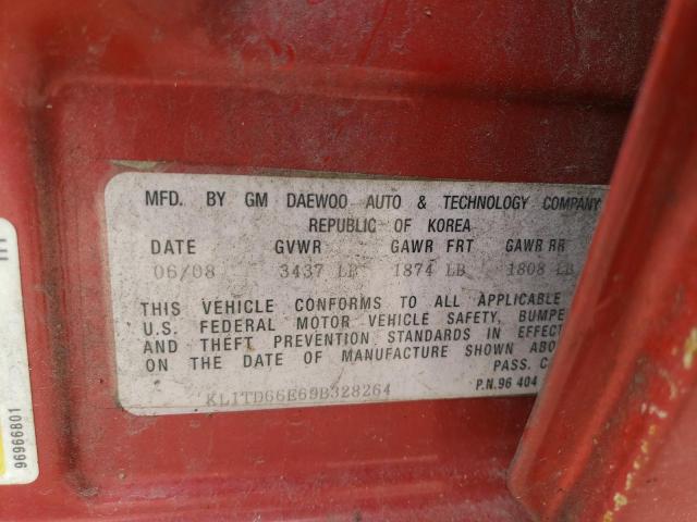 KL1TD66E69B328264 - 2009 CHEVROLET AVEO LS 勃艮第红 照片 12