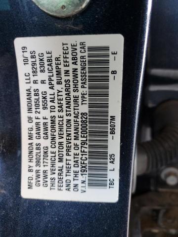 19XFC1F79LE000828 - 2020 HONDA CIVIC EXL გრაფიტი ფოტო 12