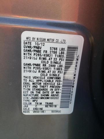 JN8BS1MW3DM100202 - 2013 INFINITI FX50 GRAY photo 13