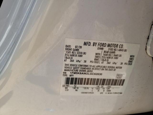 1FM5K8AW2LGC62630 - 2020 FORD EXPLORER POLICE INTERCEPTOR თეთრი ფოტო 13