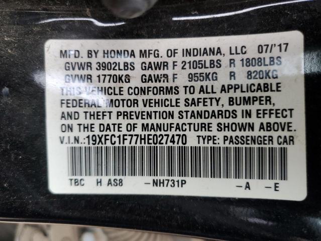 19XFC1F77HE027470 - 2017 HONDA CIVIC EXL BLACK photo 12