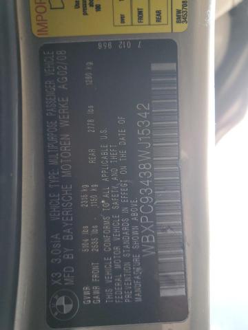 WBXPC93438WJ15342 - 2008 BMW X3 3.0SI TAN photo 13