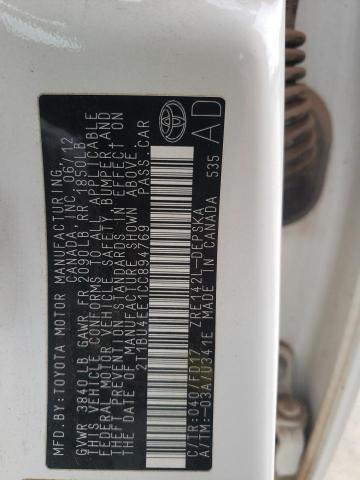 2T1BU4EE1CC894769 - 2012 TOYOTA COROLLA BASE WHITE photo 12