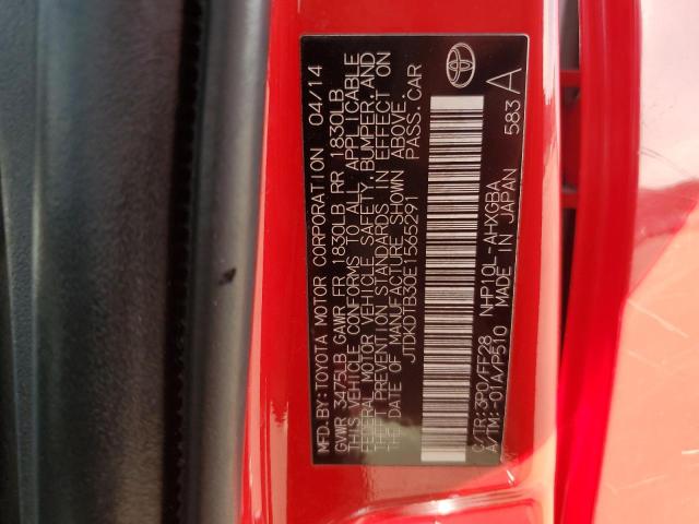 JTDKDTB30E1565291 - 2014 TOYOTA PRIUS C RED photo 13