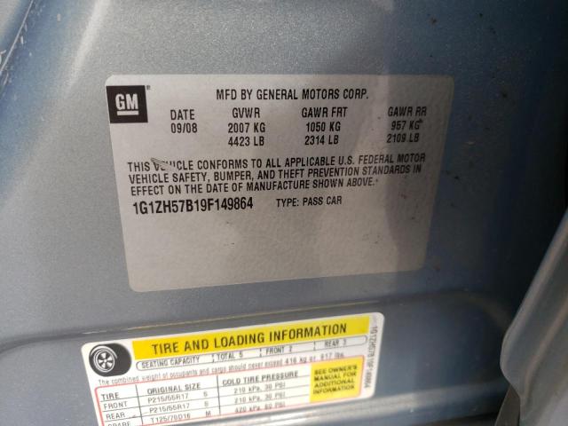 1G1ZH57B19F149864 - 2009 CHEVROLET MALIBU 1LT ნაცრისფერი ფოტო 12