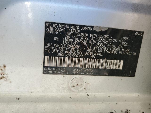 JTMZF33V89D000820 - 2009 TOYOTA RAV4 SILVER photo 13