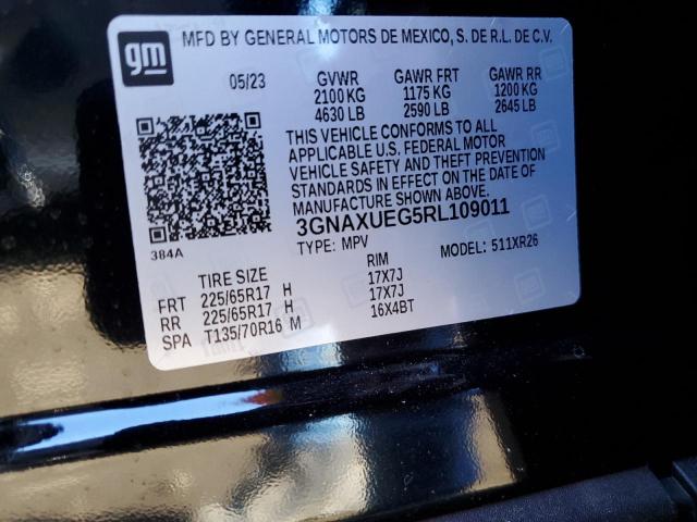 3GNAXUEG5RL109011 - 2024 CHEVROLET EQUINOX LT BLACK photo 12