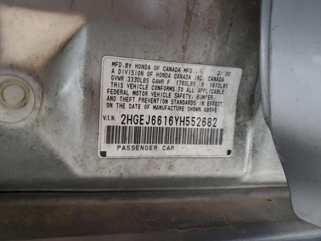 2HGEJ6616YH552682 - 2000 HONDA CIVIC BASE CHARCOAL photo 12