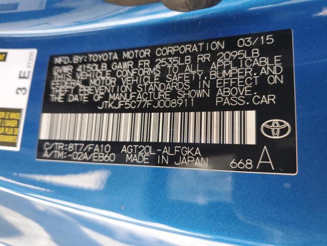 JTKJF5C77FJ008911 - 2015 TOYOTA SCION TC BLUE photo 12