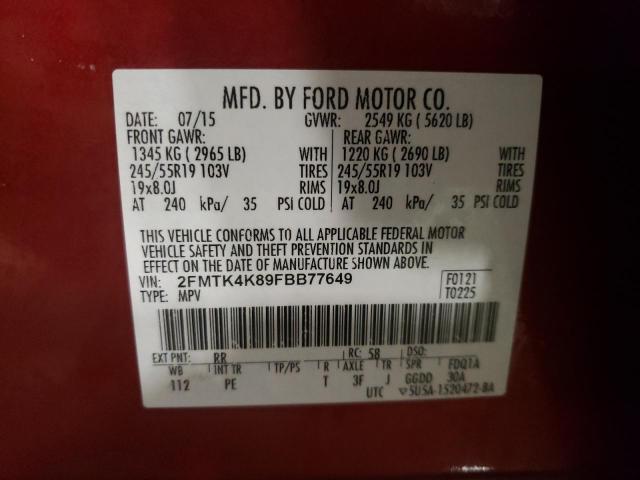 2FMTK4K89FBB77649 - 2015 FORD EDGE TITANIUM RED photo 12