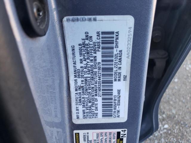 2T1KR32E44C216079 - 2004 TOYOTA COROLLA MA XR SILVER photo 12