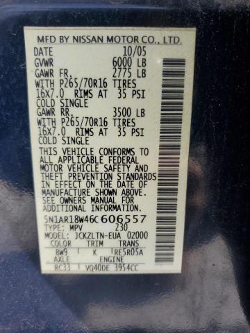 5N1AR18W46C606557 - 2006 NISSAN PATHFINDER LE ლურჯი ფოტო 13