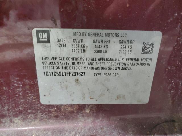 1G11C5SL1FF237627 - 2015 CHEVROLET MALIBU 1LT 勃艮第红 照片 13