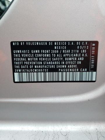 3VW1K7AJ5CM385732 - 2012 VOLKSWAGEN JETTA BASE Արծաթագույն լուսանկար 12