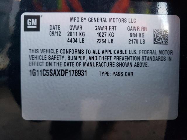 1G11C5SAXDF178931 - 2013 CHEVROLET MALIBU 1LT BLACK photo 12