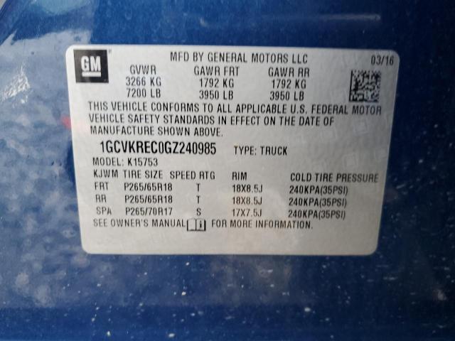 1GCVKREC0GZ240985 - 2016 CHEVROLET SILVRDO K1500 LT BLUE photo 13