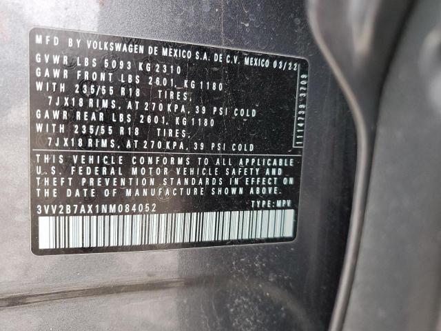 3VV2B7AX1NM084052 - 2022 VOLKSWAGEN TIGUAN SE GRAY photo 12