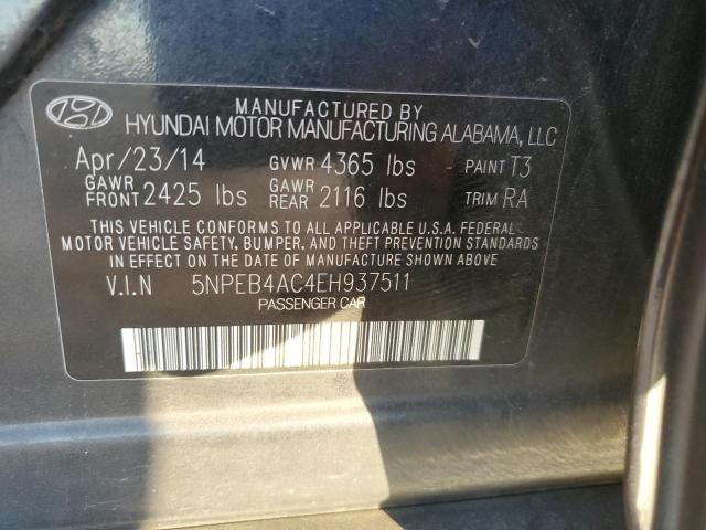 5NPEB4AC4EH937511 - 2014 HYUNDAI SONATA GLS BLUE photo 12