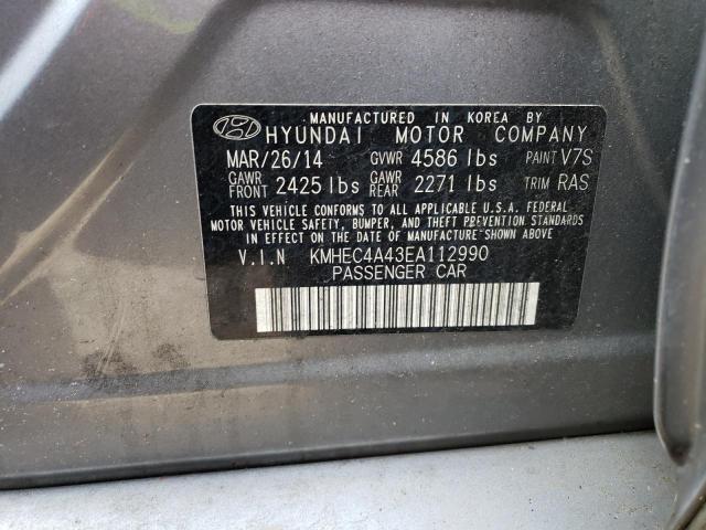 KMHEC4A43EA112990 - 2014 HYUNDAI SONATA HYBRID GRAY photo 12