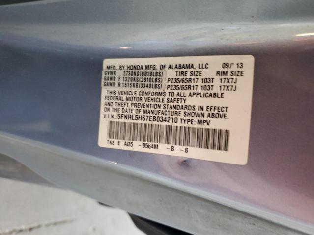 5FNRL5H67EB034210 - 2014 HONDA ODYSSEY EXL BLUE photo 13