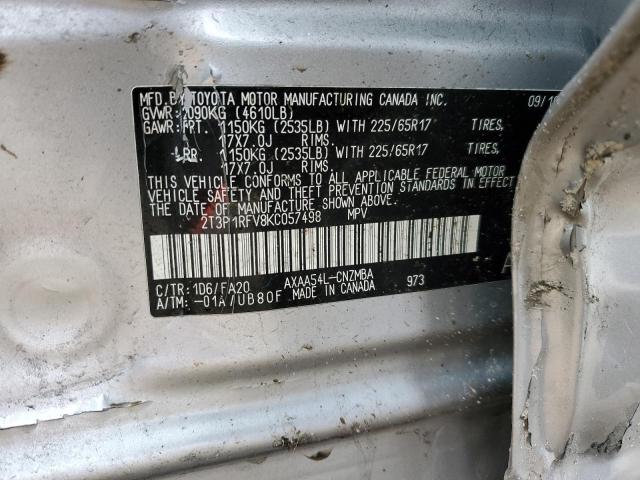 2T3P1RFV8KC057498 - 2019 TOYOTA RAV4 XLE SILVER photo 13