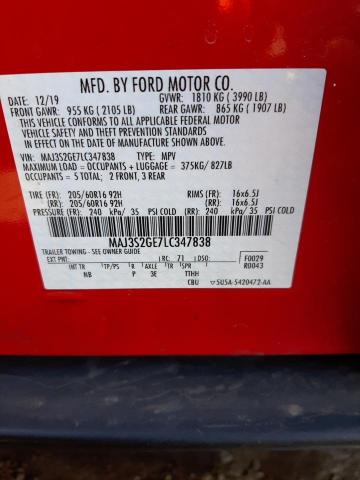 MAJ3S2GE7LC347838 - 2020 FORD ECOSPORT SE RED photo 12